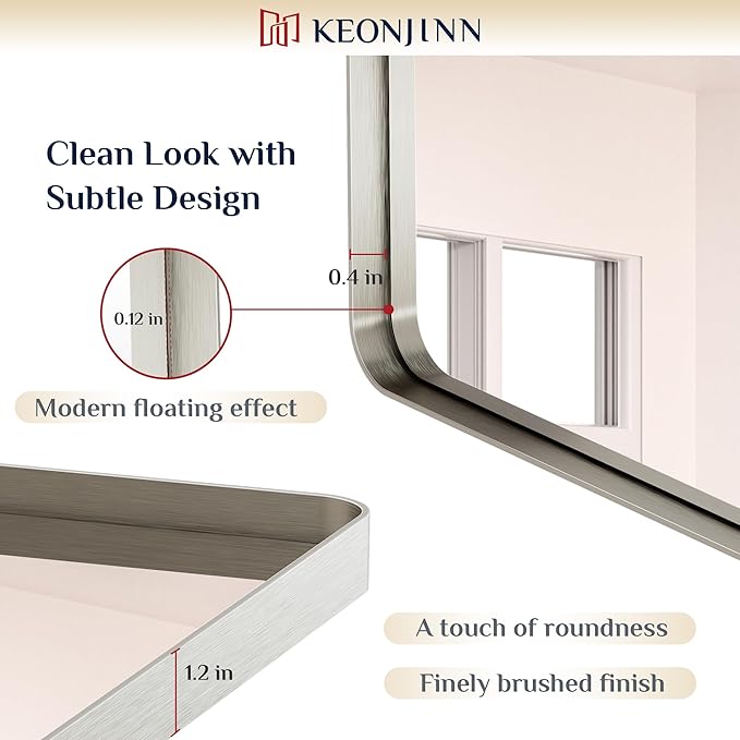 Keonjinn 42 x 20 Inch Brushed Nickel Bathroom Mirrors - Image 3