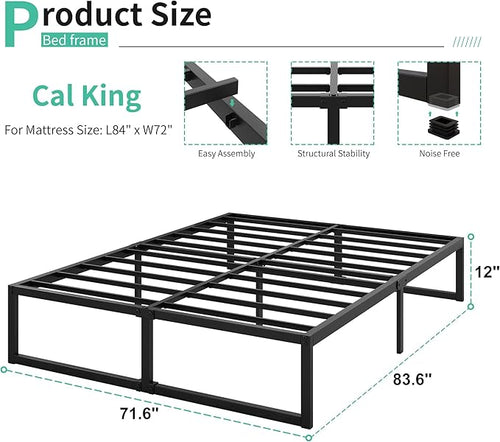 12 Inch California King Bed Frames No Box Spring Needed Heavy Duty Metal Cal - Image 2
