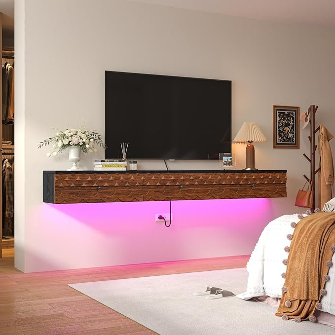 Fully-Assembled Floating TV Stand, Vintage Carved Floating Entertainment Center - Image 8