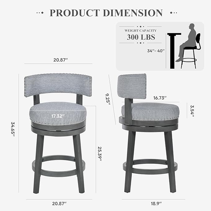 COLAMY Swivel Counter Height Bar Stools Set of 1, 25 Inch Modern Upholstered - Image 2