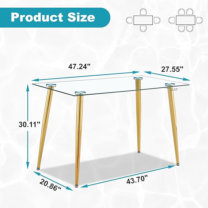 Dining Table for 6 Kitchen Table 47.2" Rectangular Modern Glass Dining Table - Image 2