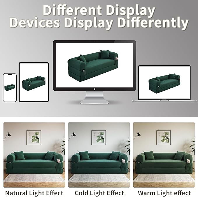 80" Convertible Sofa Bed, 3-in-1 Corduroy Folding Pull Out Couch - Image 9