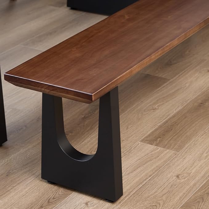 Walnut Color Long Bench Solid Wood Top Metal Legs U-Shaped Design Durable - Image 5