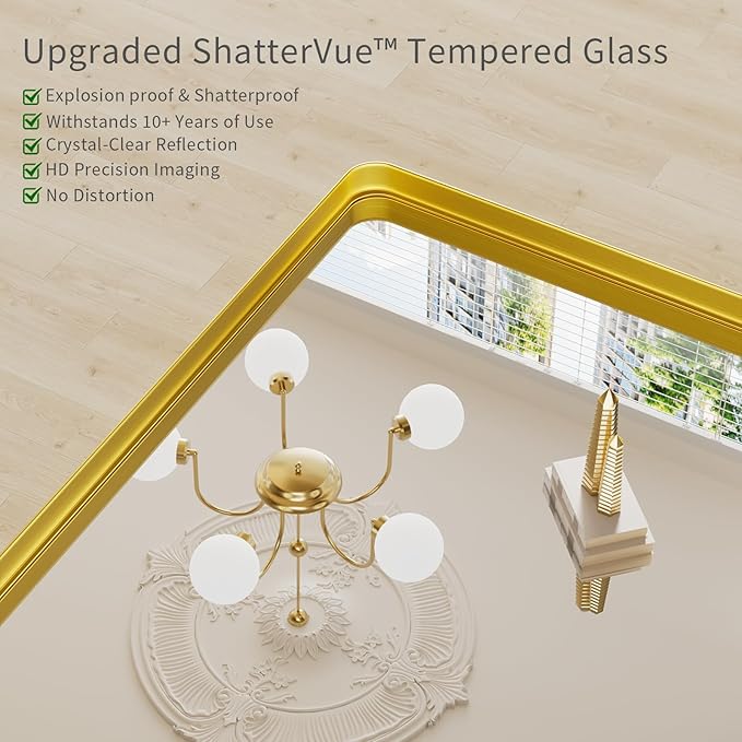 Koonmi Gold Wall Mirror for Bathroom, 30x30 Inch Matte Deep Framed Rounded - Image 2