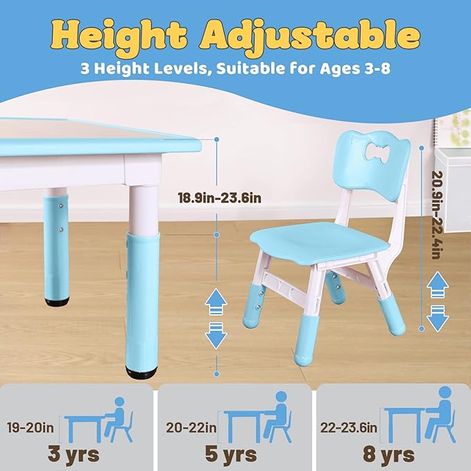 FUNLIO Kids Table and 2 Chairs Set, Height Adjustable Toddler Table and Chair - Image 3