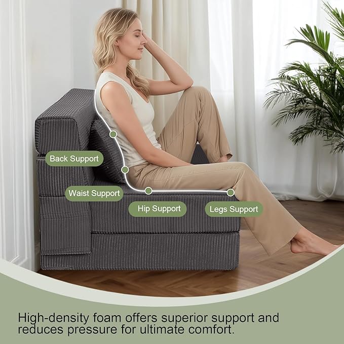 MeMoreCool Boneless Folding Sofa Bed, Corduroy Convertible Sleeper Chair - Image 6