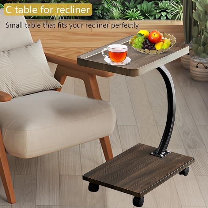 C Table End Table, 360°Swivel TV Tray Table - Image 5