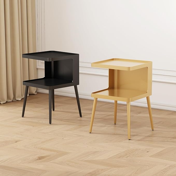 Gold Nightstand with Storage, 2 Tier Small End Tables Bedroom, Modern Side - Image 8