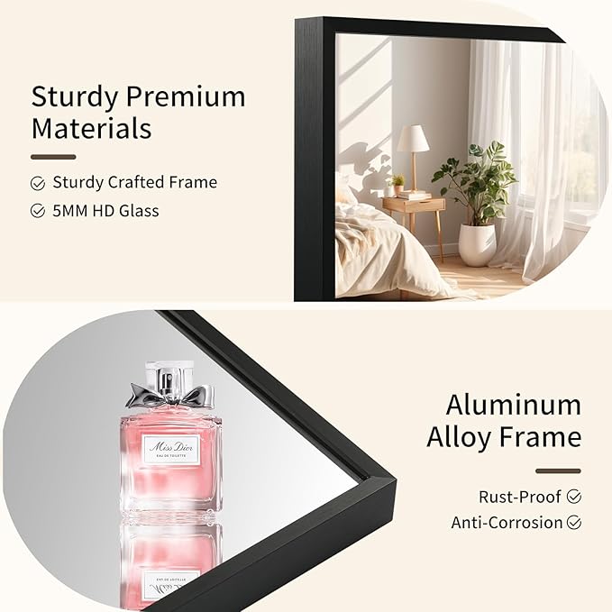 Matte Black Mirror, 24x32 Inch Aluminum Framed Rectangle Mirror, Tempered Glass - Image 3