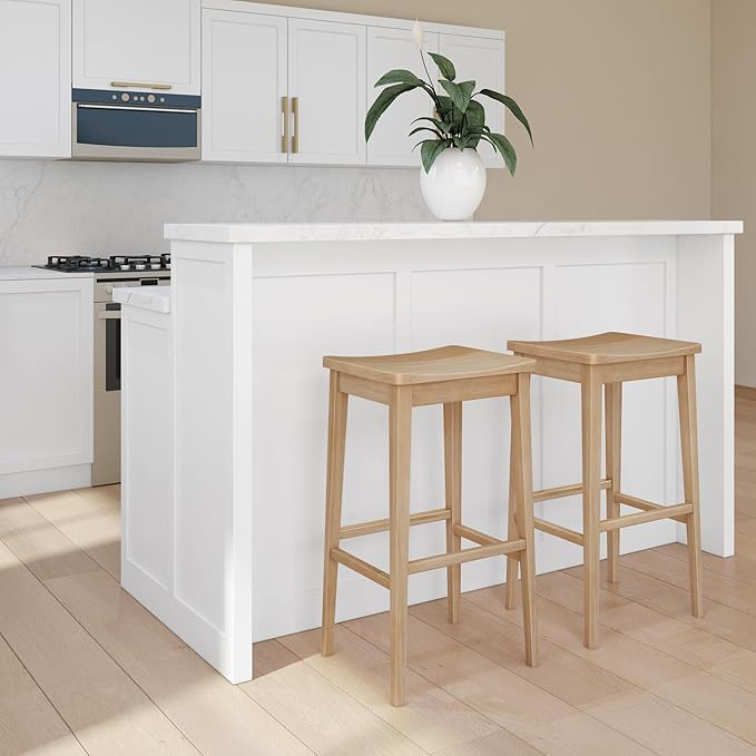 Plank+Beam Smythe Bar Stool, Sturdy Wood Modern Kitchen Bar Height Stool - Image 3