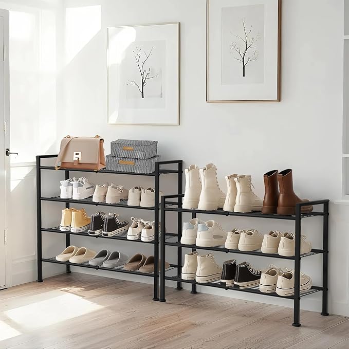 Simple 3 Tier Shoe Rack, Metal Stackable Shoe Storage Organizer - Image 2