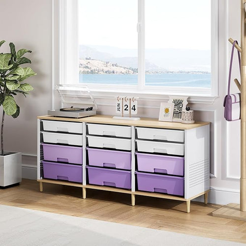 12-Drawer Storage Cabinet with Wooden Tabletop, Versatile Cube Storage - Image 2