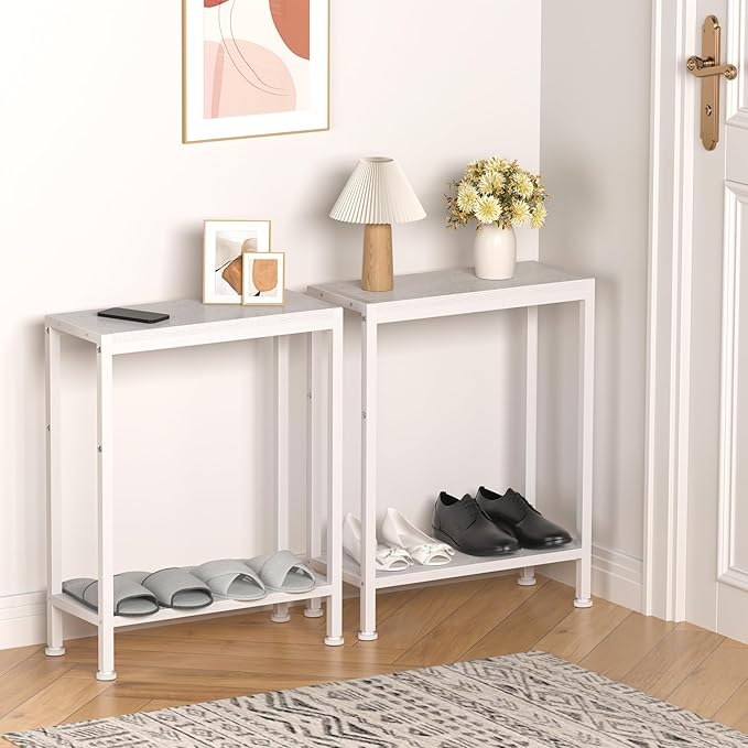 Narrow Side Table for Small Space Set of 2, 2-Tier Small End Table - Image 8