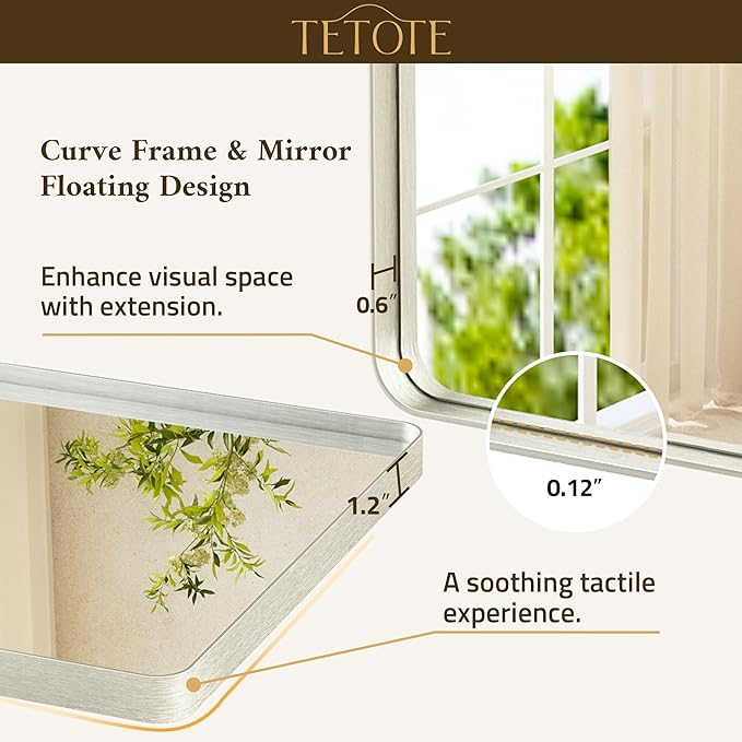 TETOTE Brushed Nickel Mirror 28 x 36 Brushed Nickel Metal Framed Bathroom Mirror - Image 2