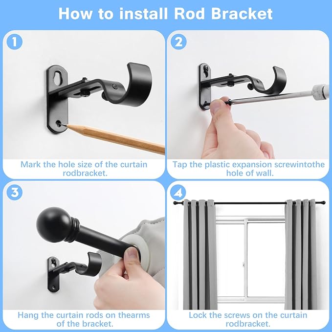 Curtain Rods for Windows 16 to 76 Inches, Curtain Rod Max Adjustable Length of - Image 5