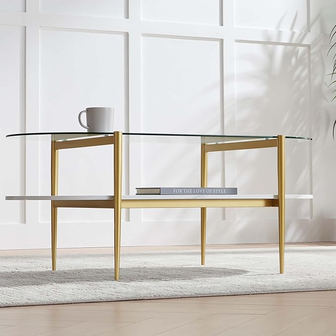 Oval Coffee Table, Mid-Century Modern Design, L41 x W21 x H17 inch, - Image 4