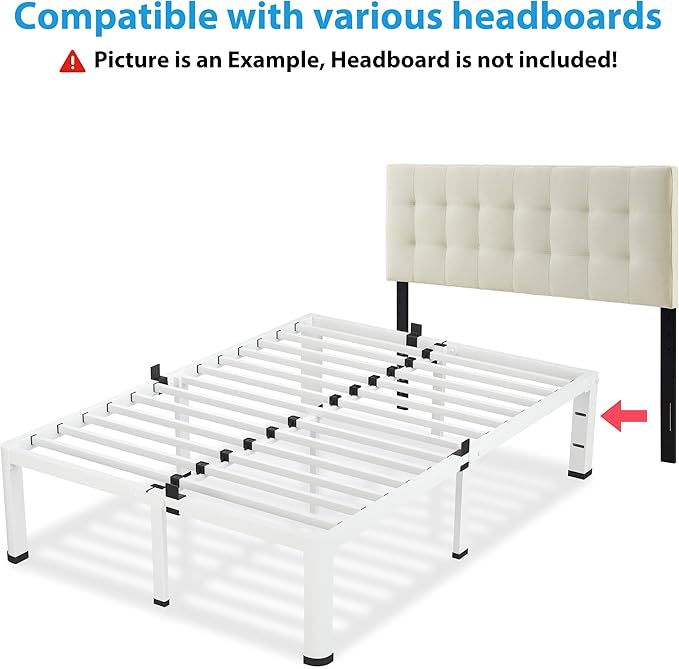 18 Inch Full Size White Bed Frame, 3500Lbs Heavy Duty Metal Platform - Image 7