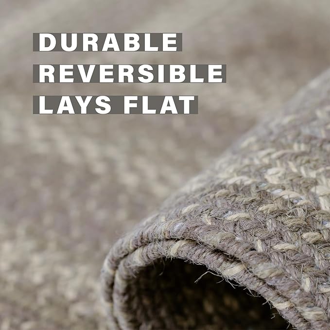 Grey Cloud Jute Braided Area Rug, 4x6' Rectangle, Warm Farmhouse Decor - Image 3