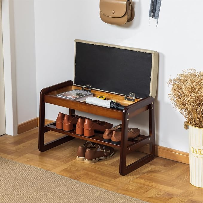 latifolia Solid Wood Bench, Entryway Shoe Bench - Image 5