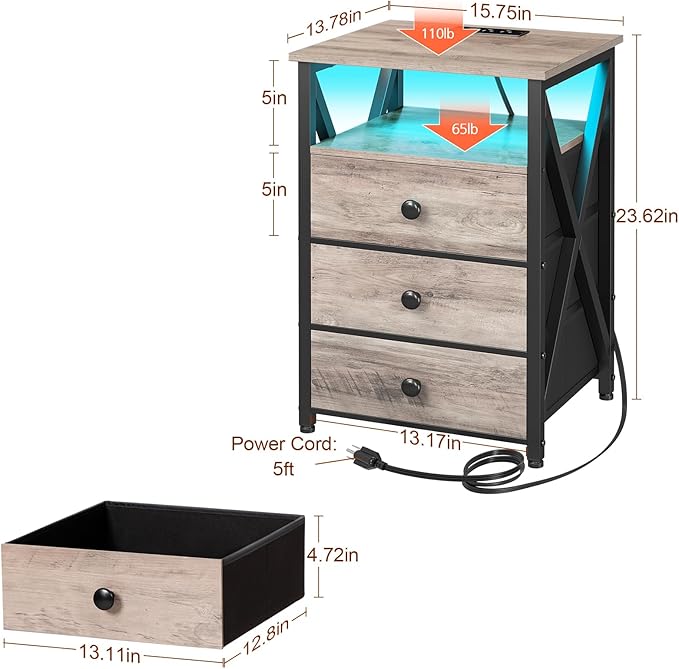 AMHANCIBLE Night Stand Set 2, LED Nightstand - Image 3