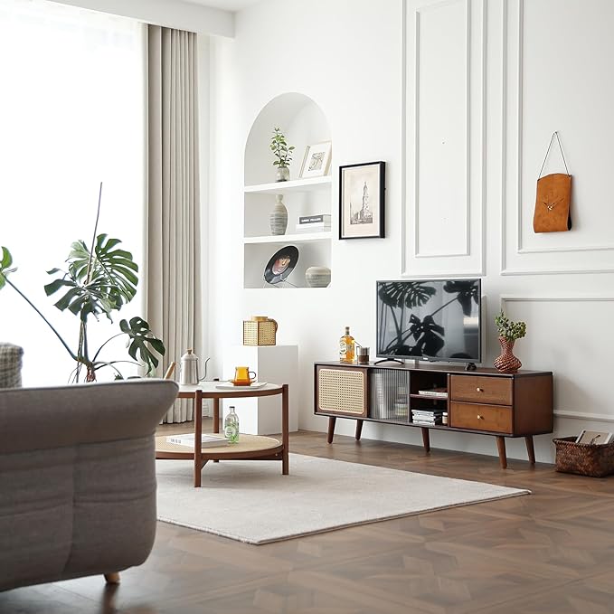 Tiita Rattan TV Stand for 55 65 Inch TV, Bamboo TV Cabinet - Image 3