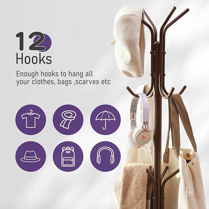 Coat Rack Freestanding, Entryway Hanger Stand, Umbrella Holder, Hall Tree - Image 5