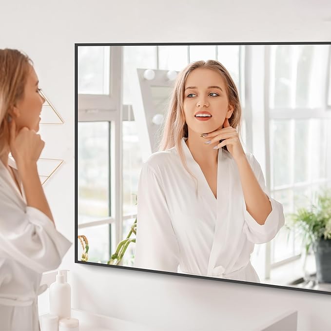Black Bathroom Mirror for Wall, 30x48 Inch Rectangle Mirrors - Image 3