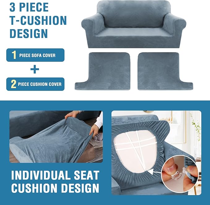 H.VERSAILTEX Sofa Cover 3 Piece T Cushion Loveseat Slipcovers Thick Velvet - Image 4