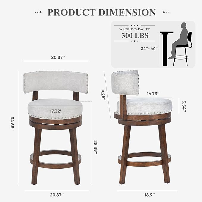 COLAMY Swivel Bar Stool Set of 2, Modern Swivel Barstool - Image 2