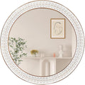 24 inch Round Rustic Wooden Mirrors, Distressed Circle Mirror by FuxuiwyRoundWallMirror