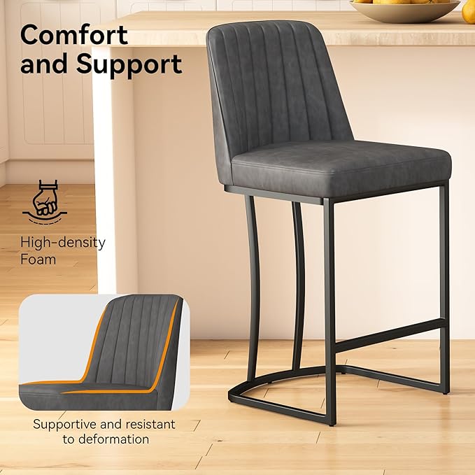 Bar Stools Set of 4, Faux Leather Counter Height Barstools, Upholstered Kitchen - Image 3
