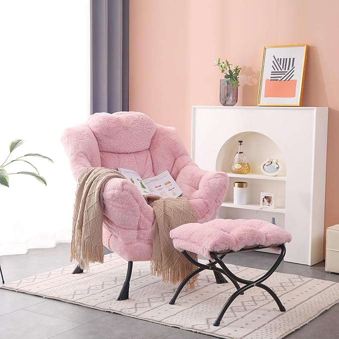 Lazy Chair with Ottoman, Modern Accent Chair Lounge Leisure Sofa Chair with - Image 2