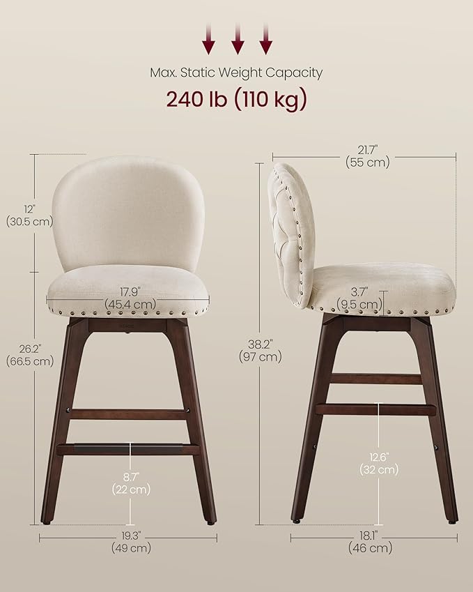 VASAGLE Bar Stools Set of 4, Swivel Counter Height Bar Stools - Image 2