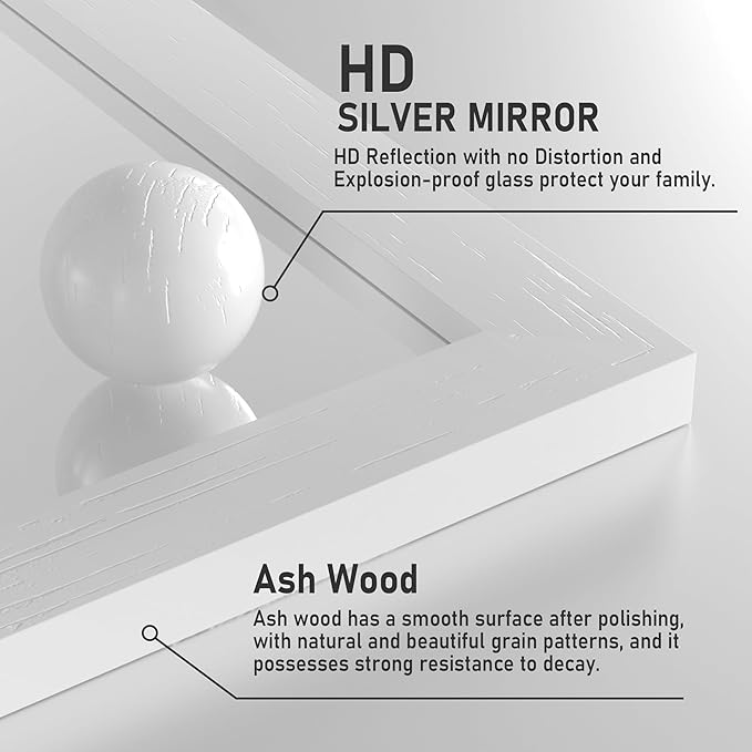 PAIHOME Large White Bathroom Mirror, Farmhouse Horizontal Rustic Square Mirror - Image 5