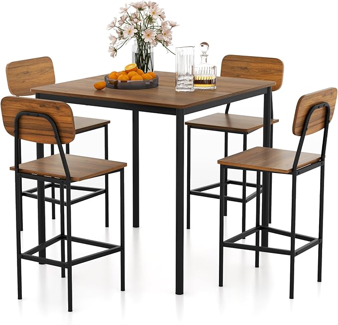 Tangkula Bar Height Table and Chairs, Counter-Height Dining Table Set, Pub - Image 9