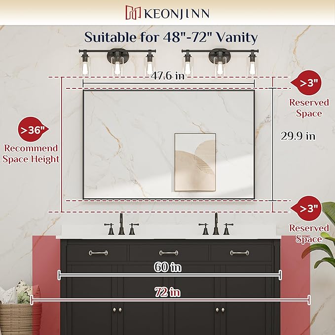 Keonjinn 48 x 30 in Brushed Nickel Bathroom Vanity Mirror, Rectangular Silver - Image 5