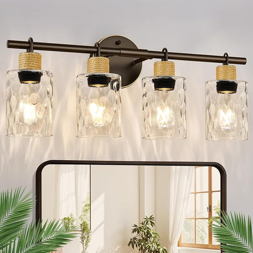 2025 Upgrade Bathroom Light Fixtures, 4-Light Coastal Vanity Lights by Bathroomlightfixtures