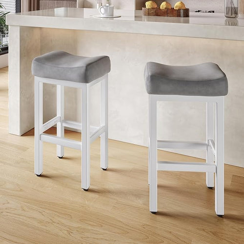 29 Inch Bar Height Bar Stools Set of 2, Backless Bonded Leather Bar Height by Raynesys