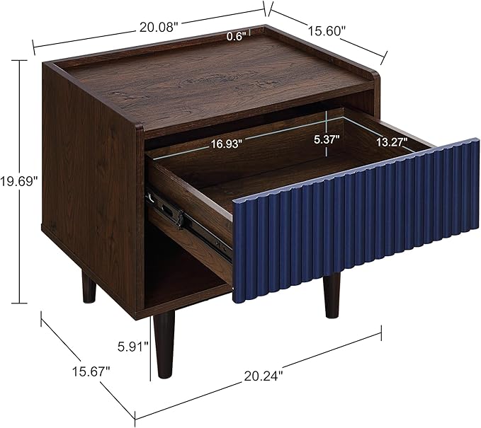 Manhattan Comfort Duane Modern Ribbed Nightstand, Bedside Table - Image 5