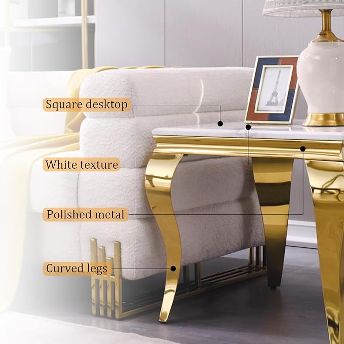 Gold End Table, Modern Square Living Room End Table - Image 5