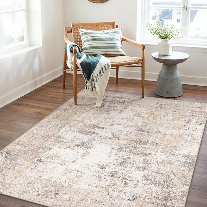 3x5 Washable Area Rug Beige Grey Neutral Abstract Entryway Kitchen Non Slip Low - Image 5
