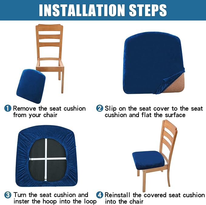 Smiry Velvet Seat Covers for Dining Room Chair Set of 6, Stretch Fit Removable - Image 7