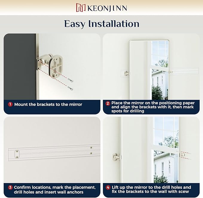 Keonjinn 24x30 in Brushed Pivot Mirror, Tilt Beveled Mirror Bathroom, - Image 8