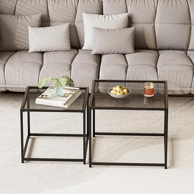 Garden 4 you Coffee Table Set of 2, Modern Glass Nesting Table, Metal Frame - Image 8