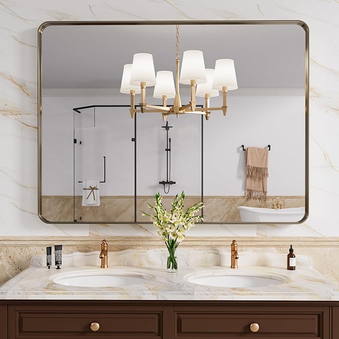 Bronze Bathroom Mirror 40x30 Inch, Brushed Bronze Metal Frame Mirror - Image 2