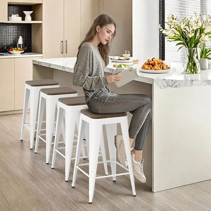 30 inch Backless Bar Stools Set of 4, Indoor Metal Bar Stools - Image 2