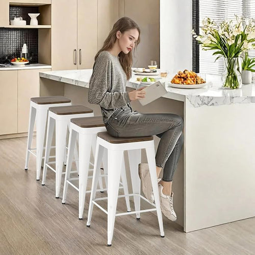 26 inch Backless Bar Stools Set of 4, Indoor Metal Bar Stools - Image 2