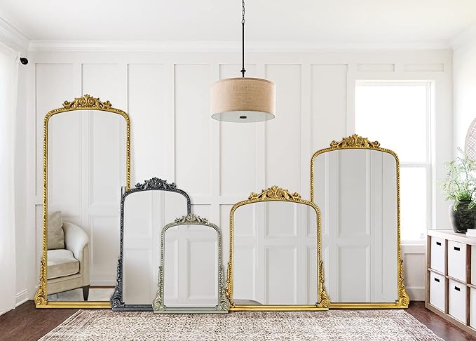 Antiqued Gold Ornate Mirror Arched Mantel Wall Mirror Baroque Inspired Bathroom - Image 8
