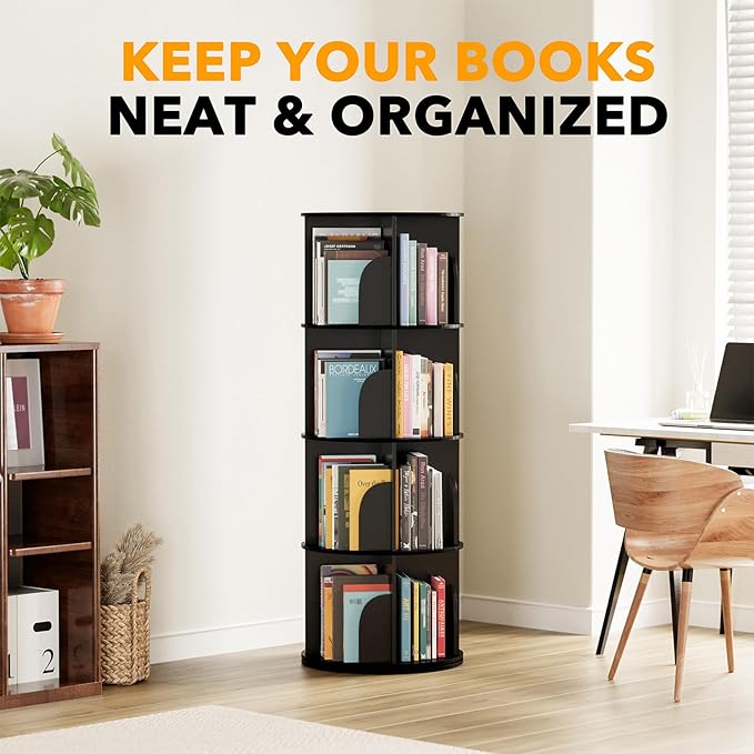 SpaceAid 4 Tier Rotating Bookshelf Tower, Spinning Bookcase Lazy Susan - Image 6