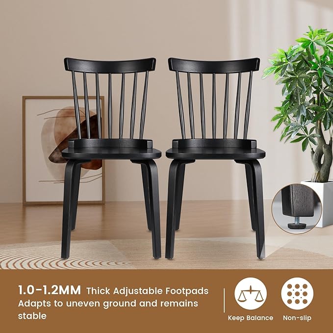 Unovivy Wood Dining Chairs Set of 6, Windsor Farmhouse Spindle Back, Widen Seat - Image 5